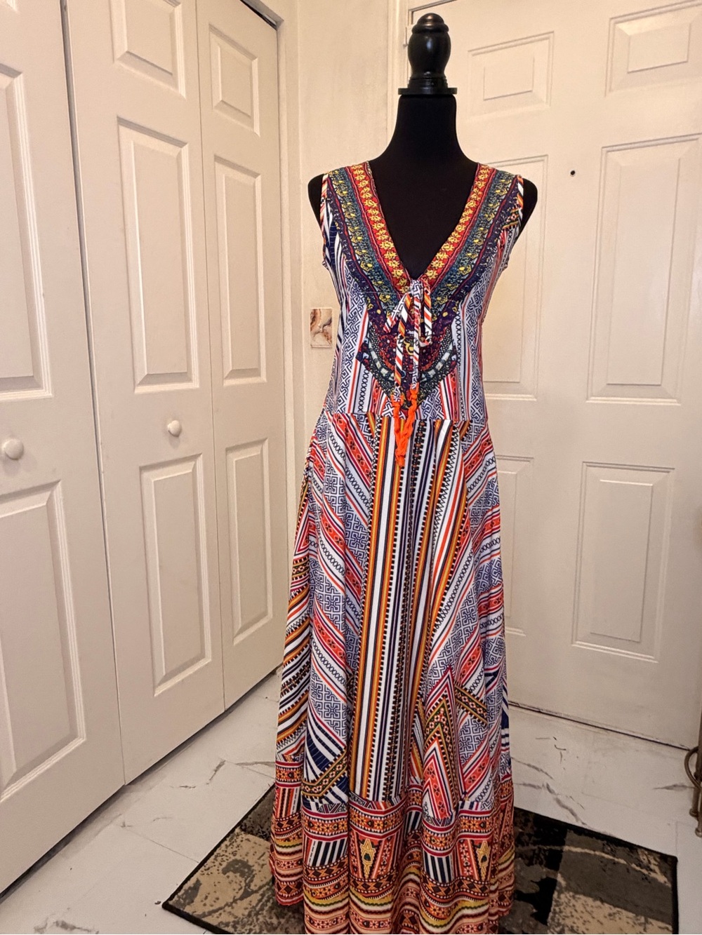 Oshoplive Boho V-Neck Maxi Dress in Multicolor
